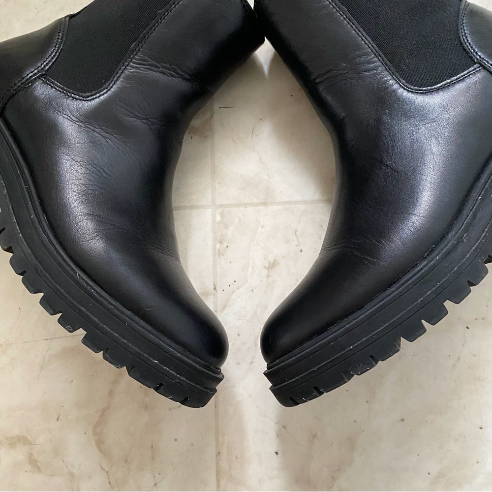 $198 Madewell Bradley Black Leather Chelsea Lugsole Ankle Boots Booties Size 6 - Picture 6 of 15